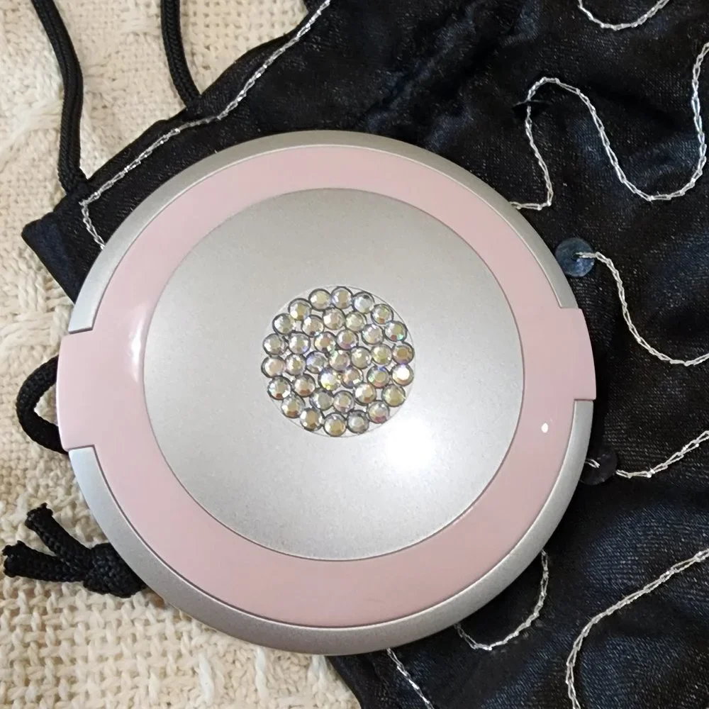 Vintage Mirror Compact + Black Satin Silver Stitching Sequin Evening Bag Purse
